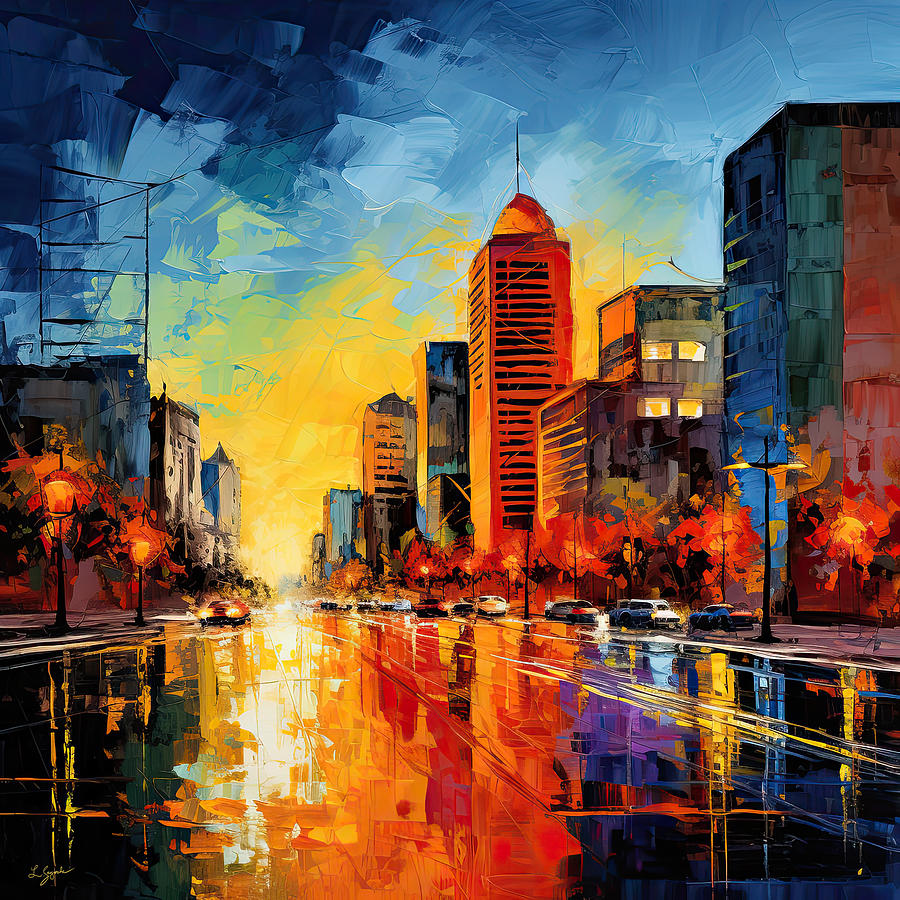 Downtown Louisville Painting - Louisville Kentucky Sunset - A Riot of Color - Kentucky Sunset Art by Lourry Legarde