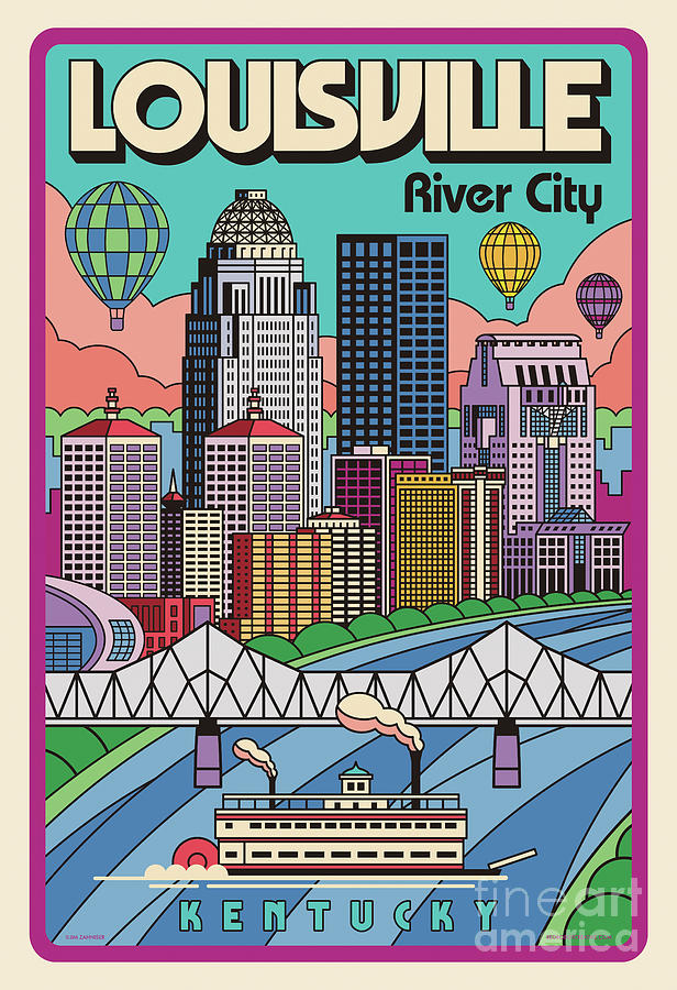 Louisville Pop Art Travel Poster Digital Art by Jim Zahniser