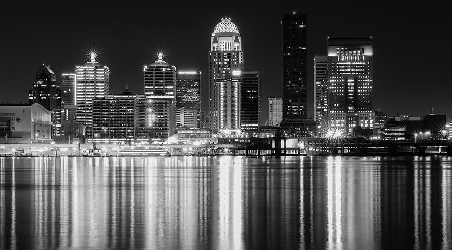 Louisville Skyline Photograph - Louisville Skyline Reflections Black And White by Dan Sproul