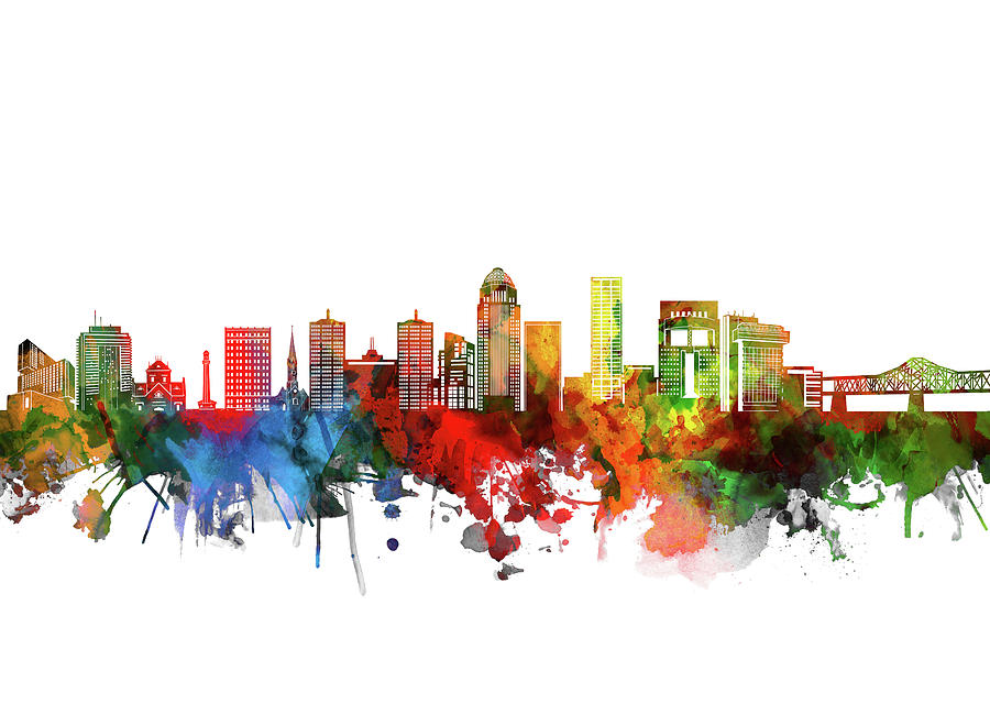 Louisville Digital Art - Louisville Skyline Watercolor by Bekim M