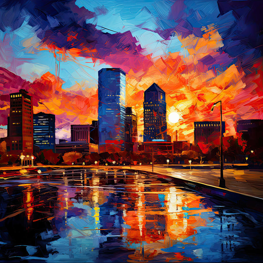 Louisville Sunset - Colorful Impressionist Dream Painting by Lourry Legarde