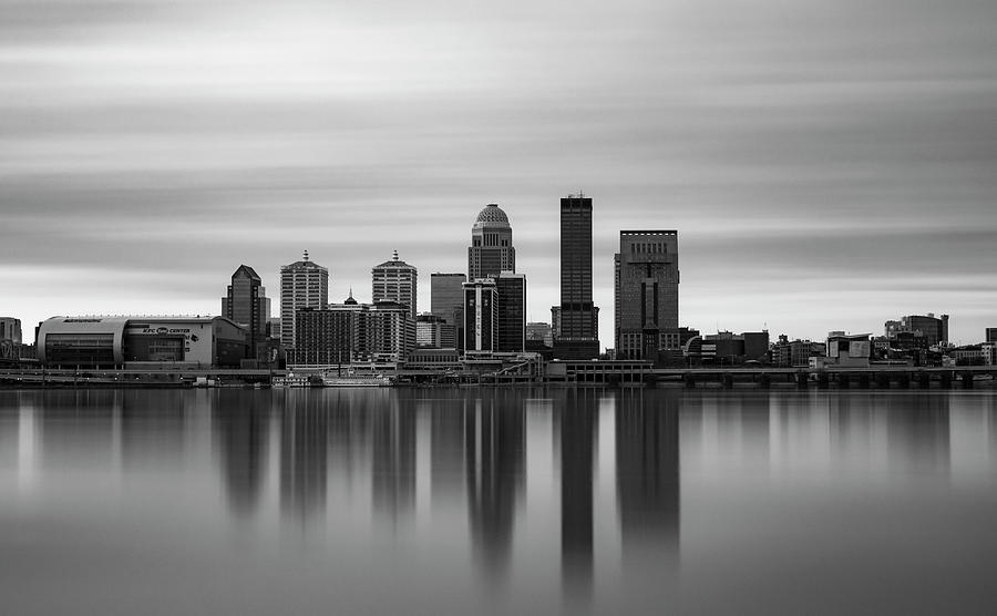 Louisville Long Exposure Skyline Black And White Photograph by Dan Sproul