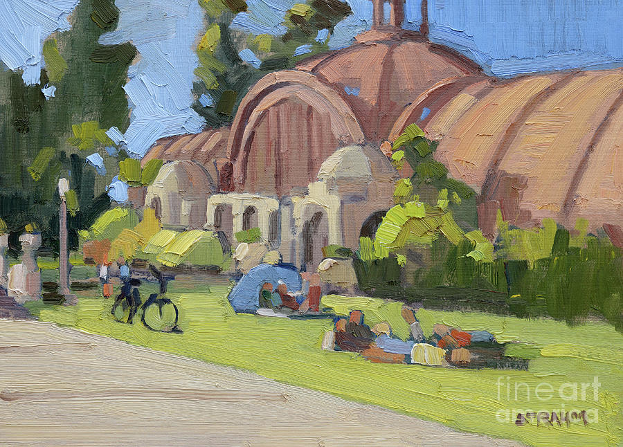 Lounging at the Botanical Building - Balboa Park, San Diego, California Painting by Paul Strahm