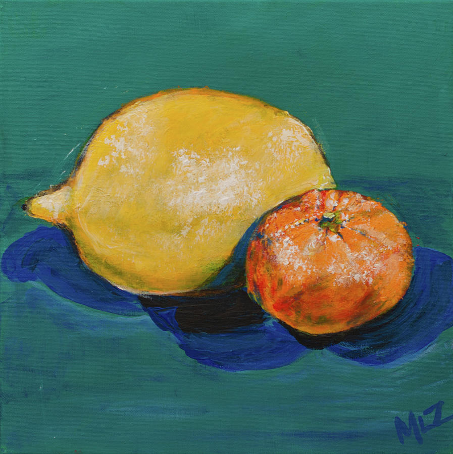Still Life Painting - Lounging Lemon and Mandarin by Meliza Morris