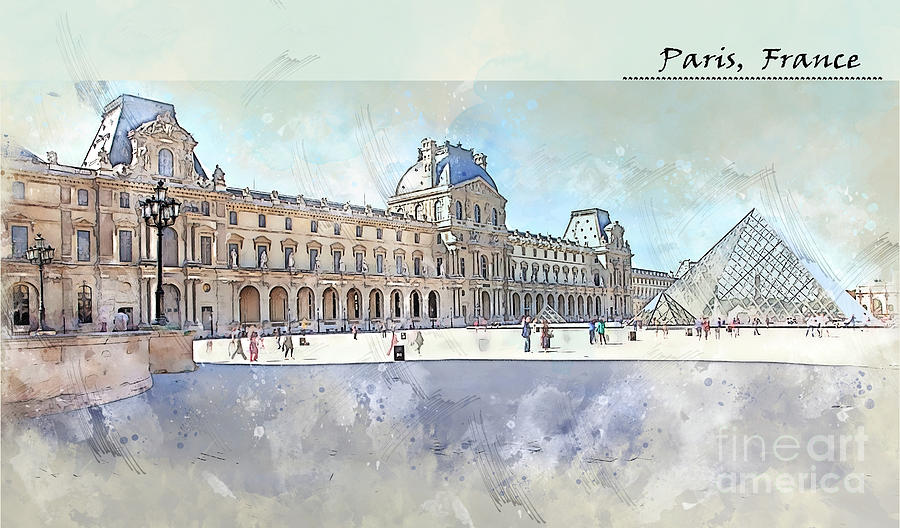Louvre panorama sketch Digital Art by Ariadna De Raadt