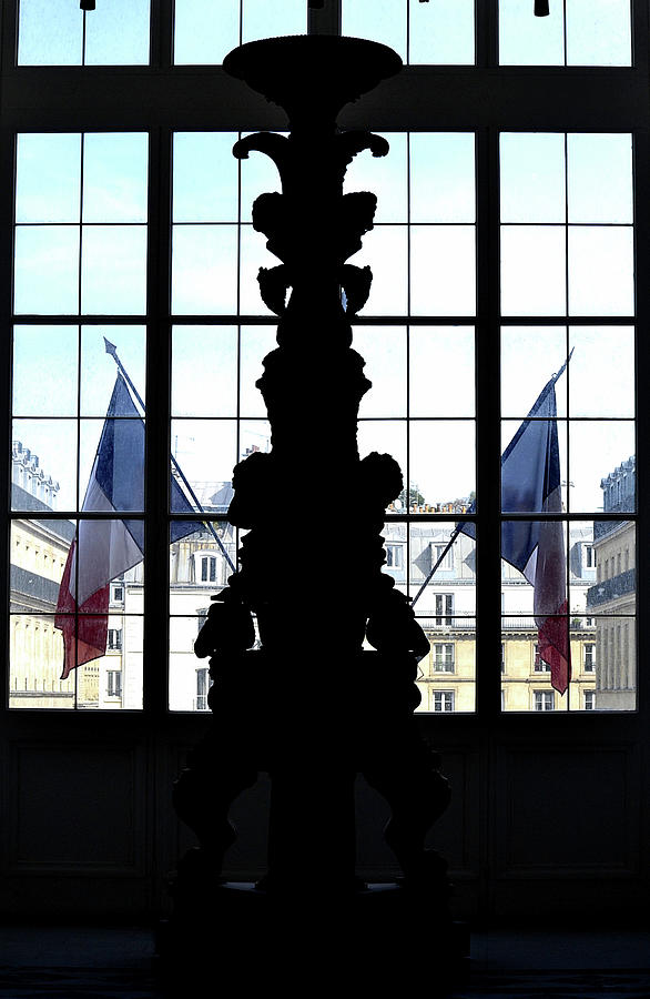 Louvre Silhouette and the French Flags Photograph by Nadalyn Larsen