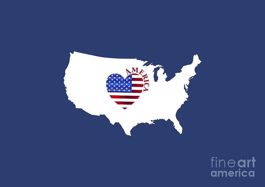 Love America Map Digital Art by Barefoot Bodeez Art