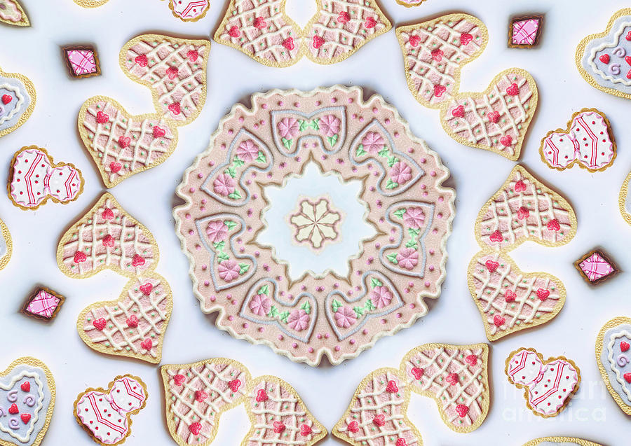 Love And Romance Abstract Mandala Series Heart Shaped Sugar Cookies Digital Art