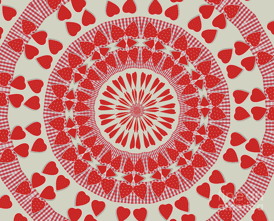 Love and Romance Abstract Mandala Series Red Gingham and Polka Dot Hearts Digital Art by Rose Santuci-Sofranko