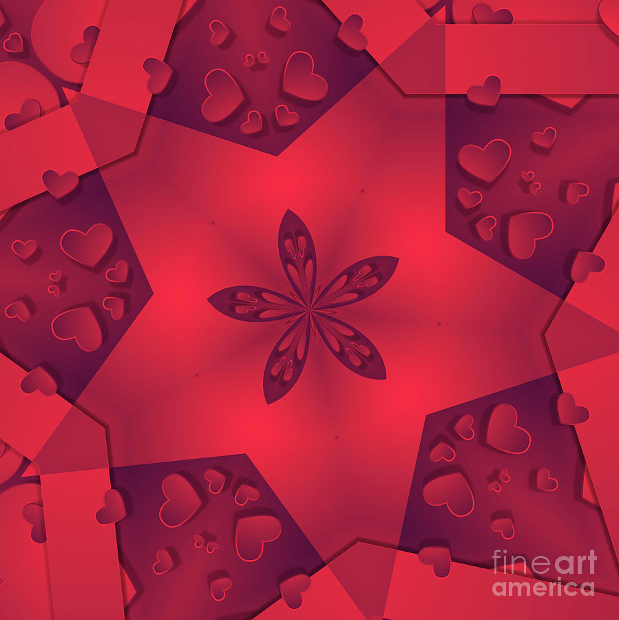 Love And Romance Abstract Mandala Series Red Star And Hearts Digital Art
