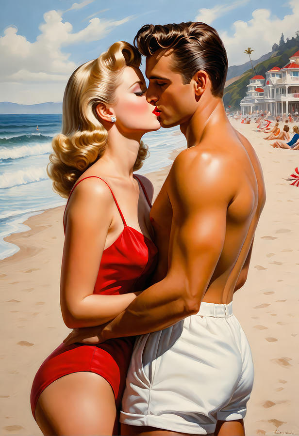 Edward Hopper Painting - Love at the Beach by My Head Cinema