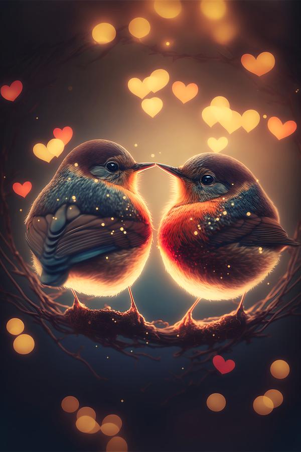 Love Birds 2 Mixed Media by Lilia S