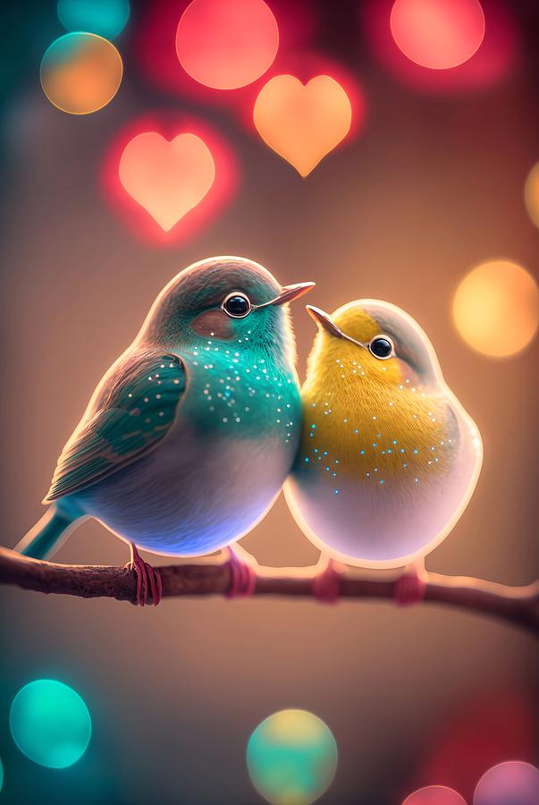 Love Birds 3 Mixed Media by Lilia D