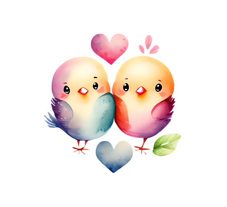 Love Birds in Watercolor 01 Digital Art by Amalia Suruceanu