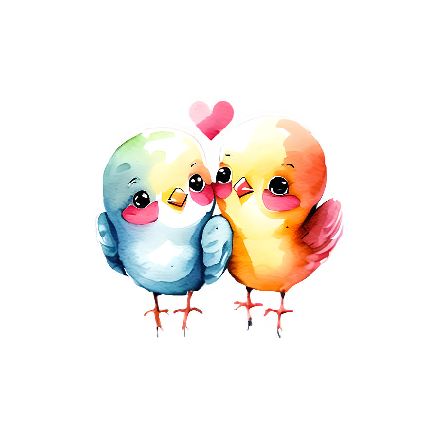 Love Birds in Watercolor 02 Digital Art by Amalia Suruceanu