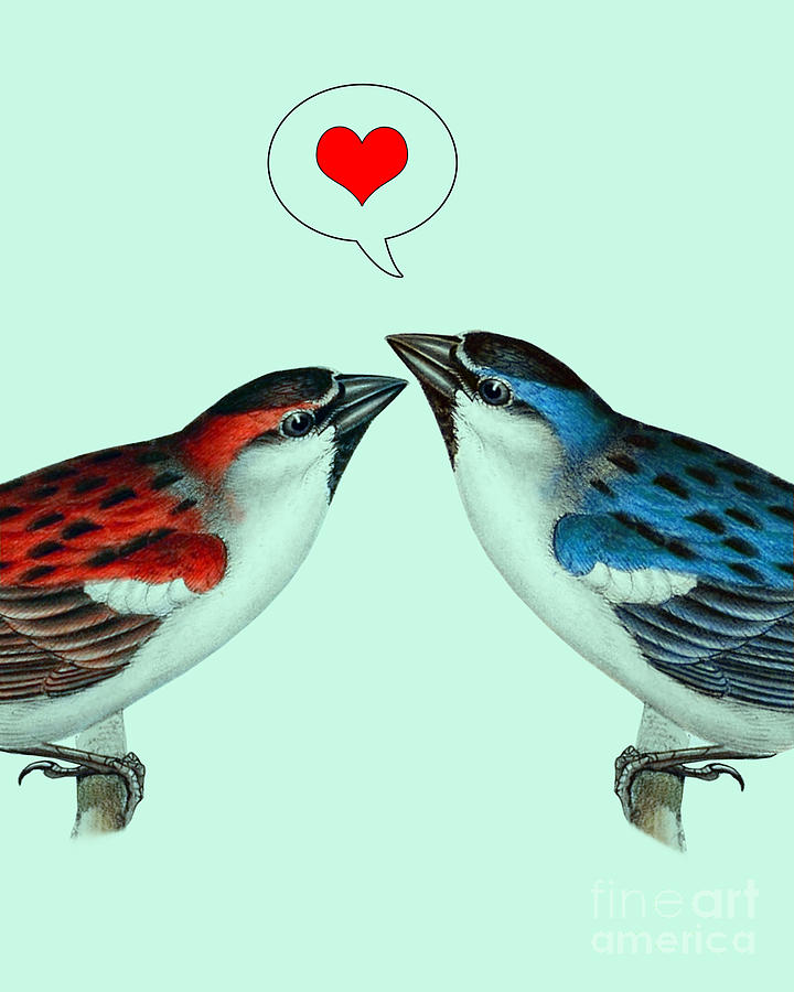 Sparrow Digital Art - Love Birds by Madame Memento