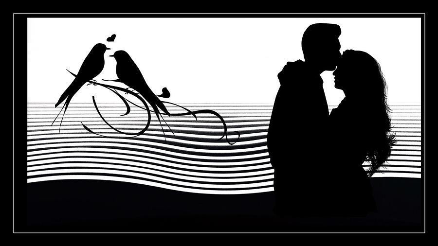 Couple Drawing Silhouette Illustration, Black and white couple silhouette,  love, white png | PNGEgg