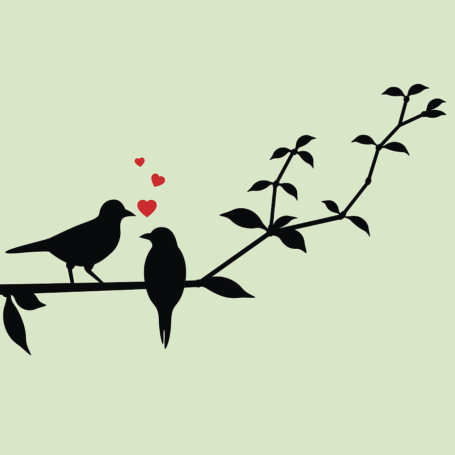 Love birds on a tree branch Drawing by Grace Maina