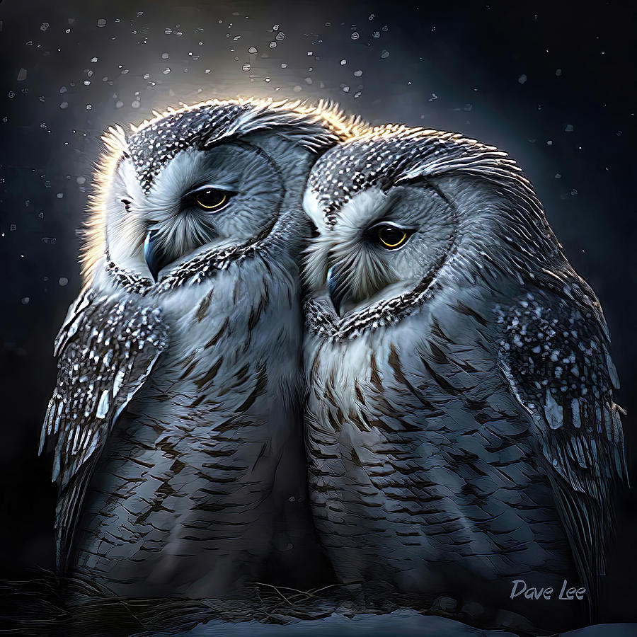 Love Birds, Two Snow Owls Digital Art by Dave Lee
