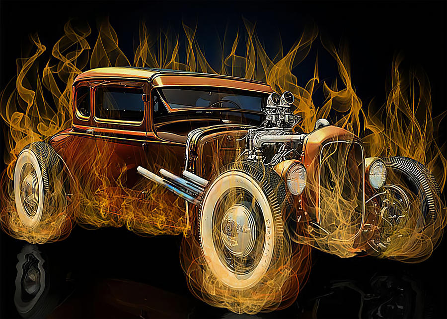 Love Car Love Car Hot Rod On Fire Art Digital Art by Gambrel Temple ...