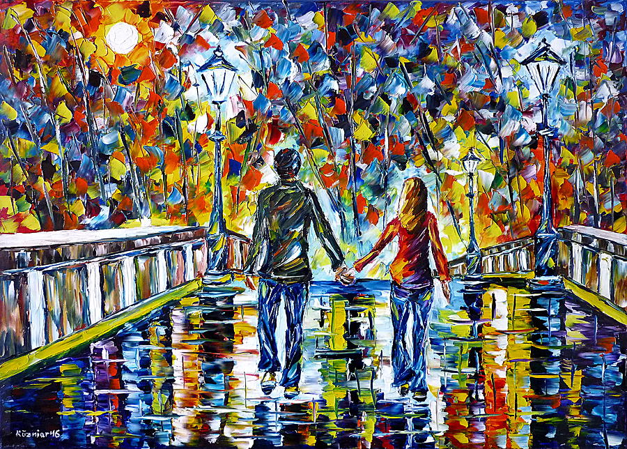 Love Couple On A Bridge Painting by Mirek Kuzniar