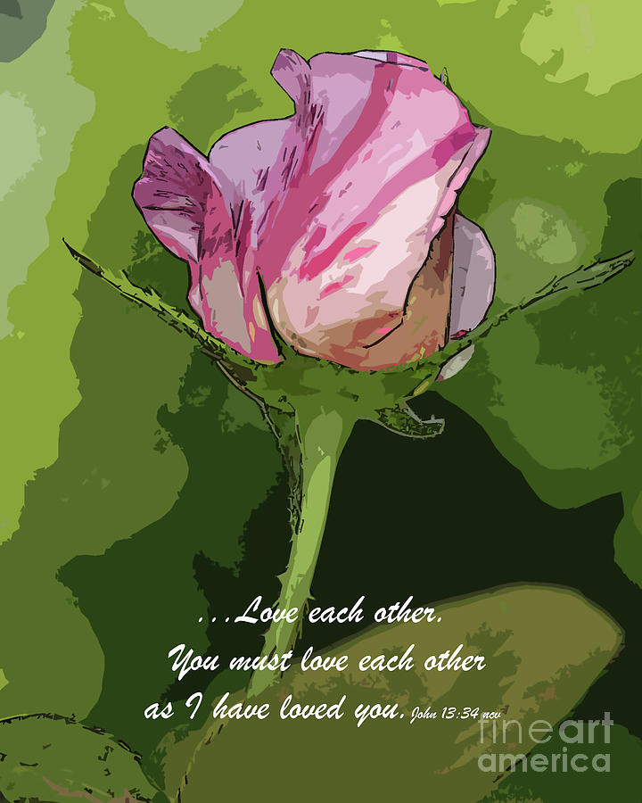 Love Each Other One Candy Cane Rose Bud Digital Art by Kirt Tisdale