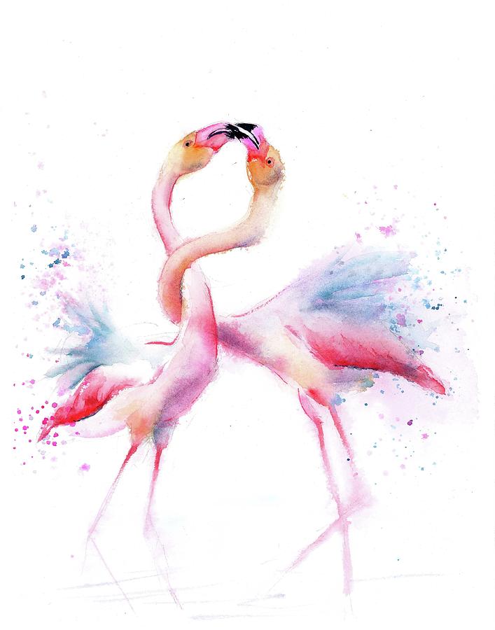 Flamingo Painting - Love Flamingos art by Paintis Passion