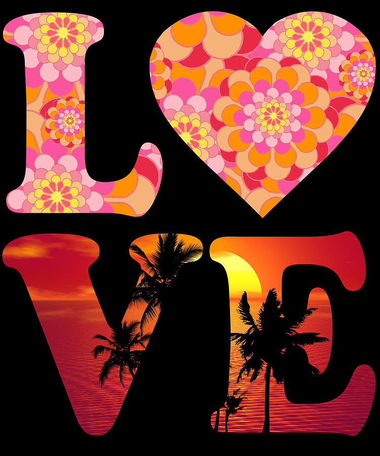 Love Floral Pattern Sunset Graphic Digital Art by Flippin Sweet Gear