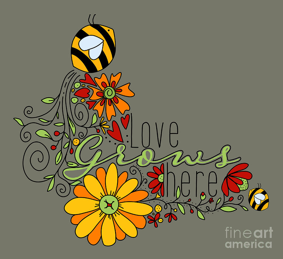 Love Grows Here - Flower Garden Line Art  Digital Art by Patricia Awapara