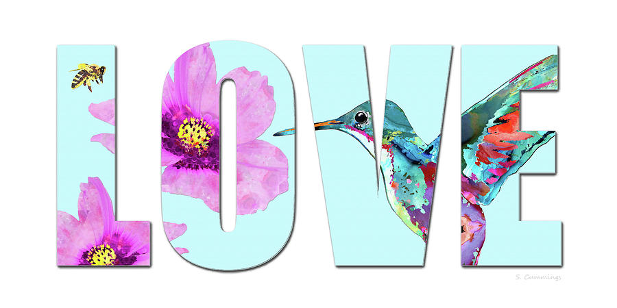 Love - Hummingbird Flower Art Painting by Sharon Cummings
