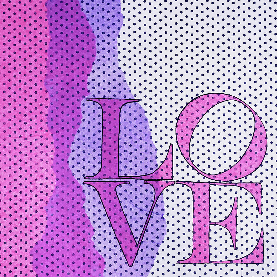 LOVE in Hot Pink and Purple Painting by Lynnie Lang