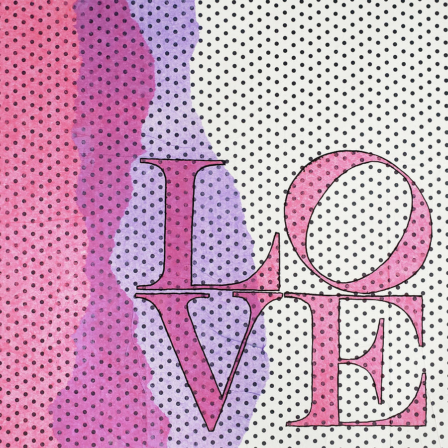 LOVE In Pink and Purple Mixed Media by Lynnie Lang