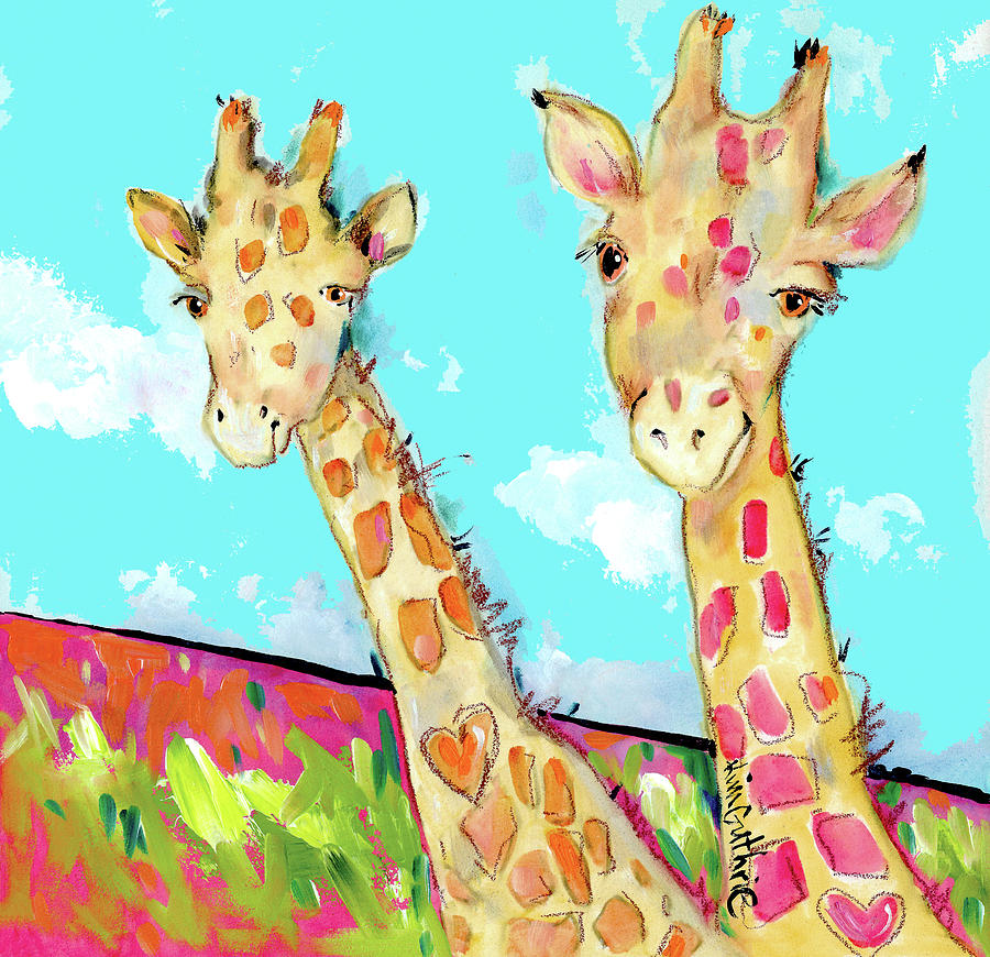 Love Is An Uphill Battle Giraffe Mixed Media Painting