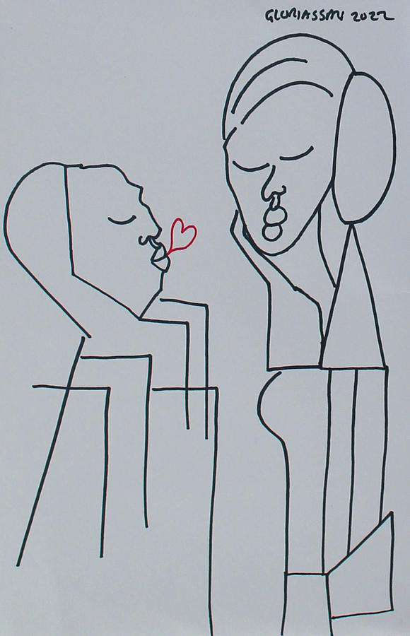 Love is Heart Minaiture Hearing Sweet Nothings All Day Drawing by Gloria Ssali