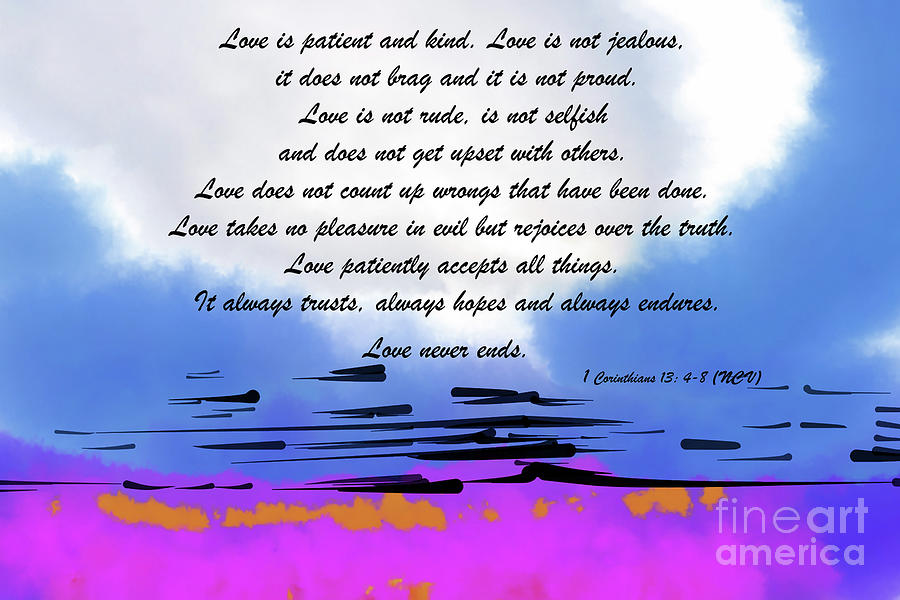 Love Is Patient Blue Abstract Sunset Digital Art by Kirt Tisdale