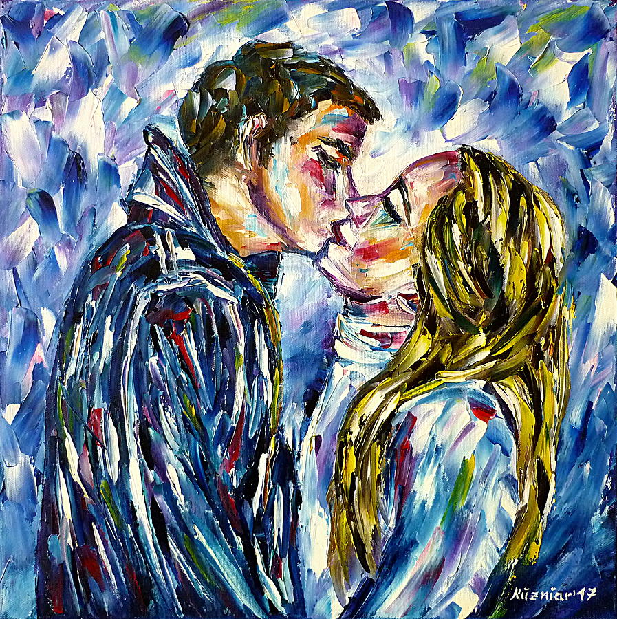 Love Kiss In Winter Painting by Mirek Kuzniar