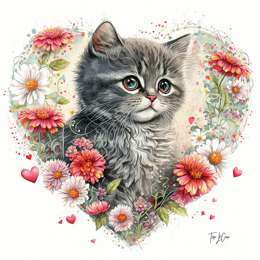 Valentines Day Painting - Love Kitten by Tina LeCour