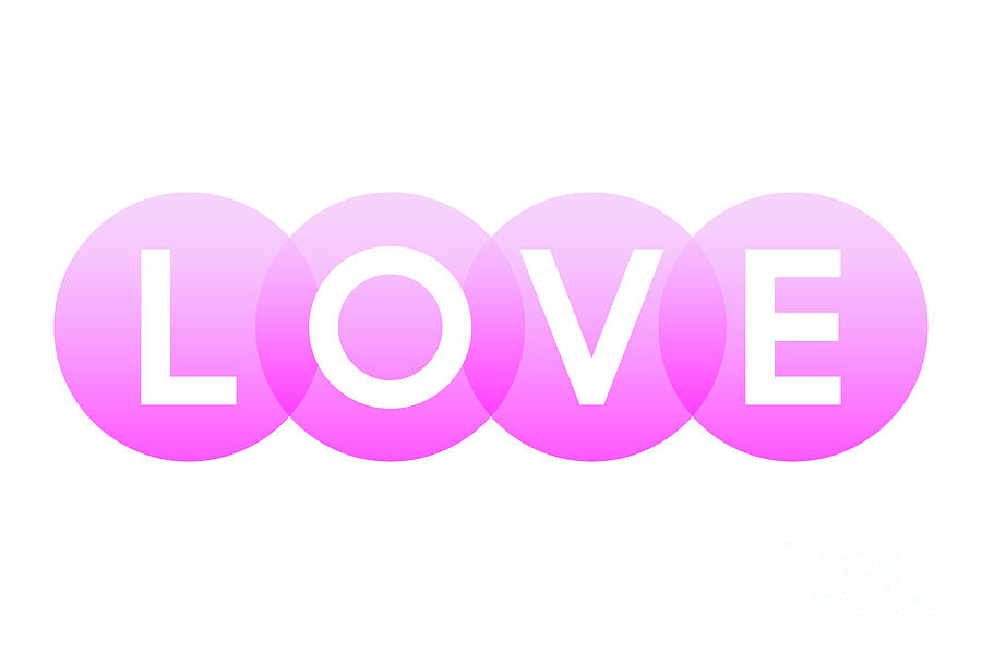 Abstract Digital Art - LOVE, letters of the word in white capitals over pink circles by Peter Hermes Furian