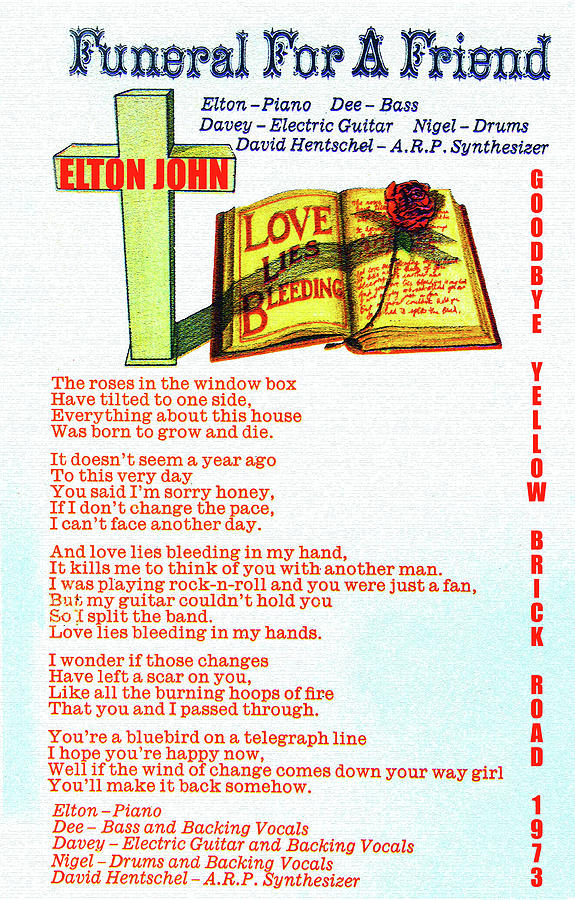 Elton John Mixed Media - Love lies bleeding 1973 by David Lee Thompson
