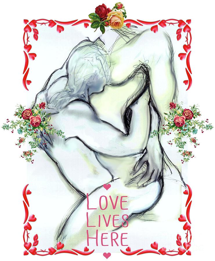 Love Lives Here - Valentine Card Mixed Media by Carolyn Weltman