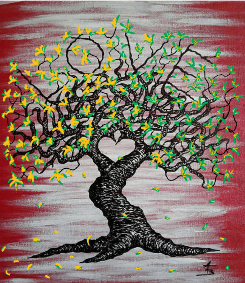 Love- Love Tree with foliage Drawing by Aaron Bombalicki
