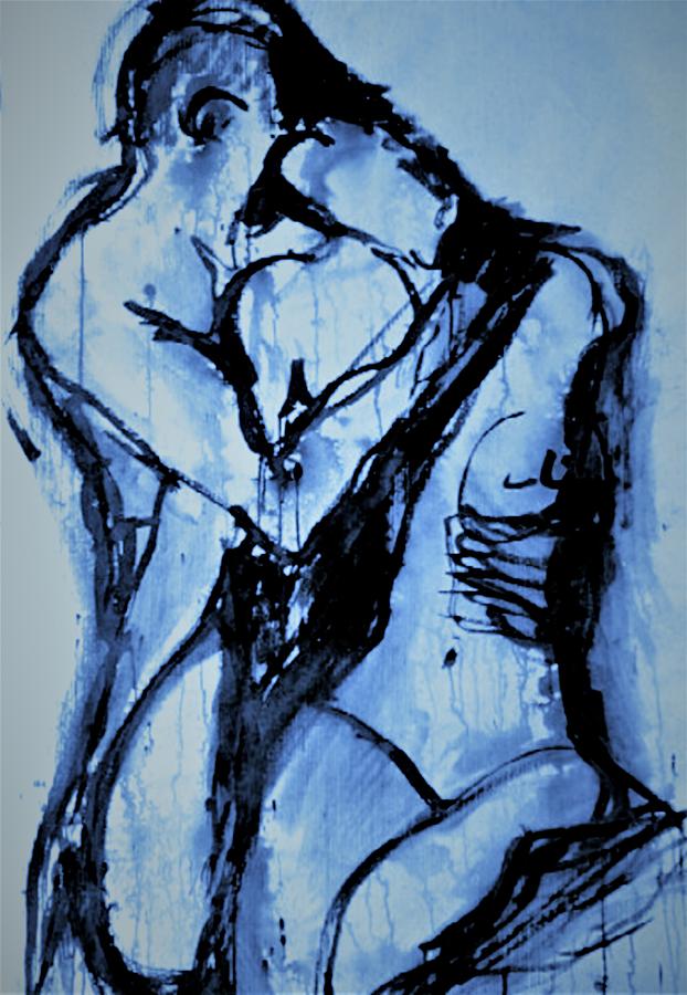 Black And White Painting - Love me tender Blue by Jarko Aka Lui Grande
