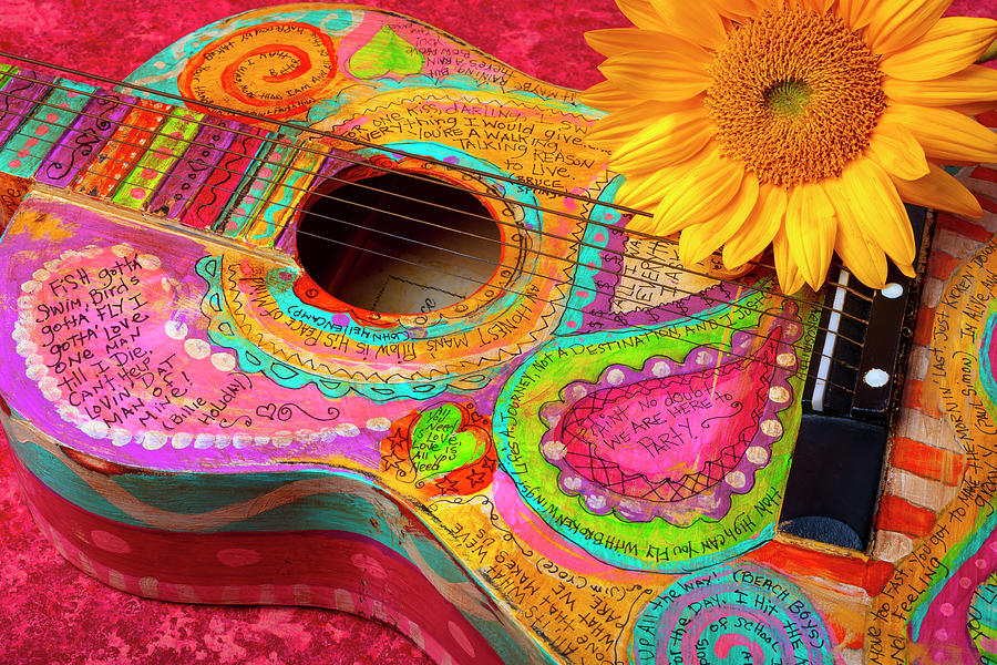 Music Photograph - Love Music Guitar And Sunflower by Garry Gay