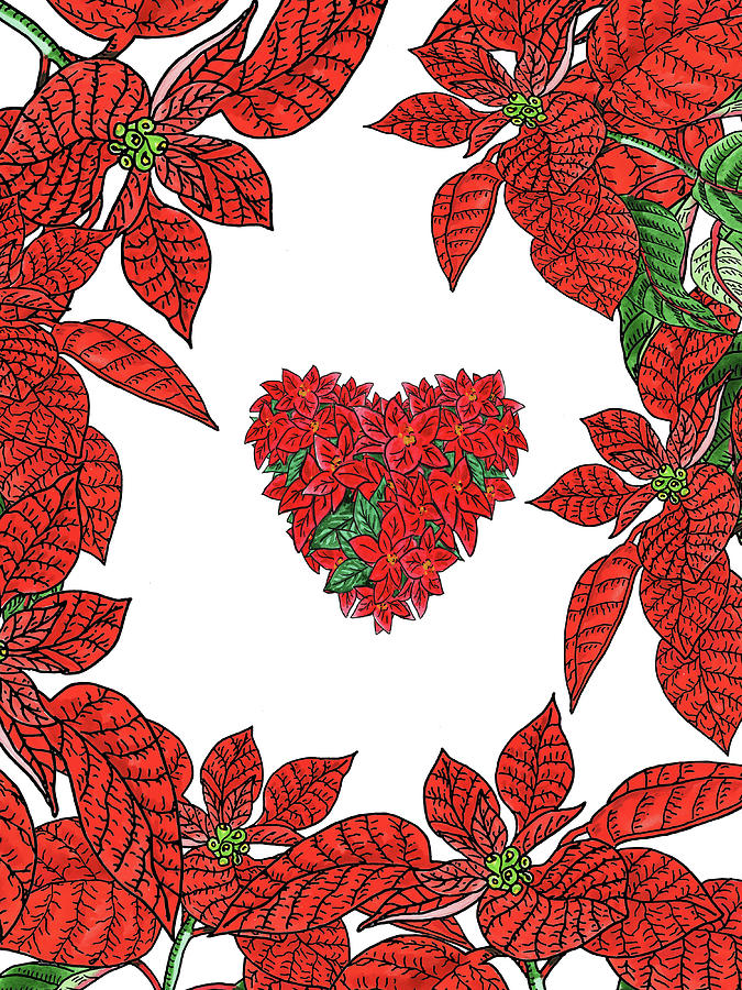 Love Poinsettia Watercolor In Red And Green  Painting by Irina Sztukowski