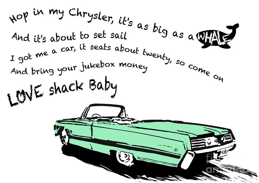 Love Shack Whale Classic Chrysler car, catchy song, funky design - Chrysler Green Edition Digital Art by Moospeed Art