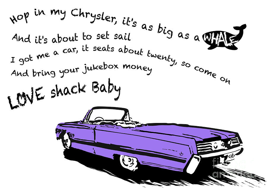 Love Shack Whale Classic Chrysler car, catchy song, funky design - Purple Edition Digital Art by Moospeed Art