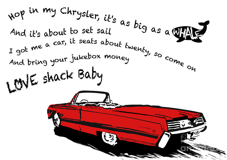 Love Shack Whale Classic Chrysler car, catchy song, funky design - Sexy Red Edition Digital Art by Moospeed Art