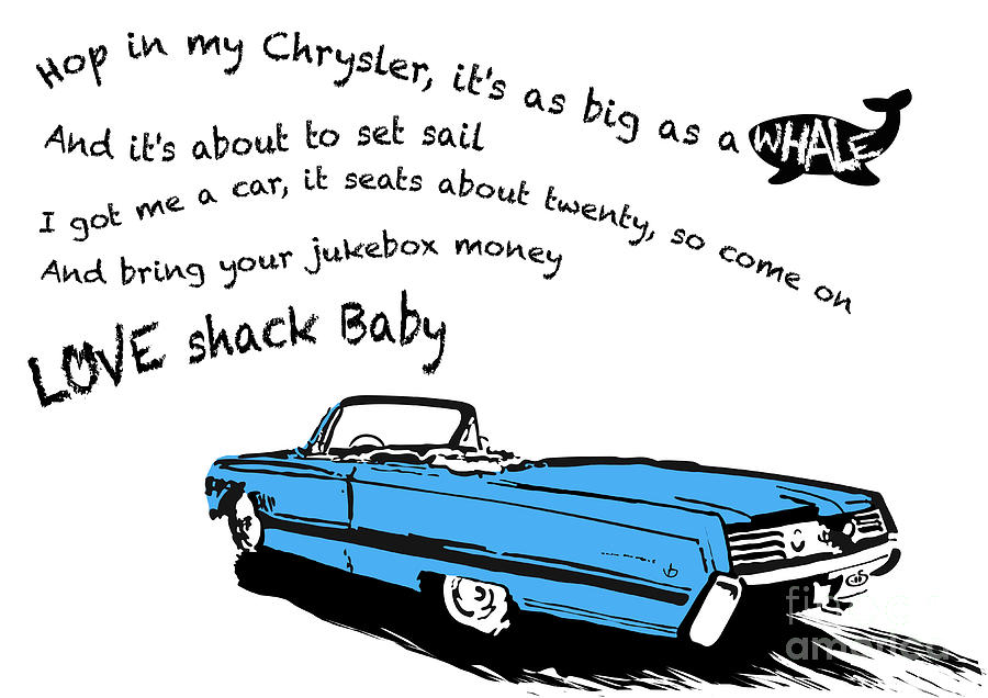 Love Shack Whale Classic Chrysler car, catchy song, funky design - Sky Blue Edition Digital Art by Moospeed Art