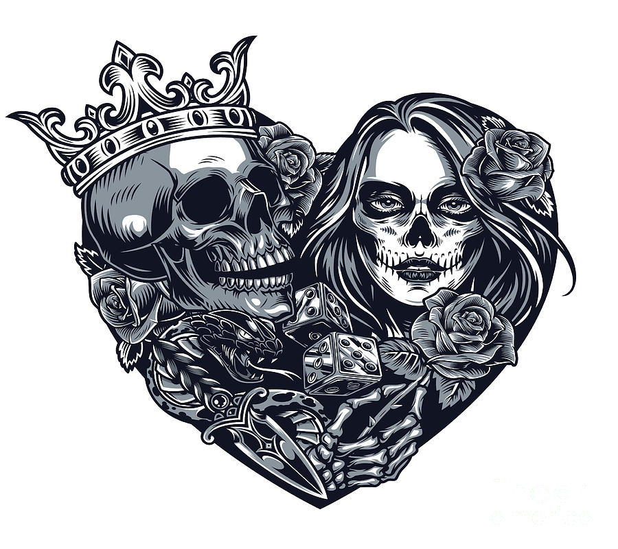 Love Shaped Skull Couples Digital Art by Noirty Designs Pixels