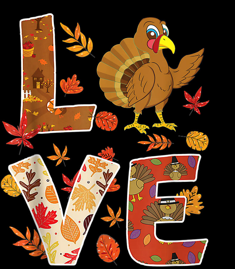 Love Turkey Thanksgiving Happy Fall Y'all Autumn Mixed Media by Hung ...